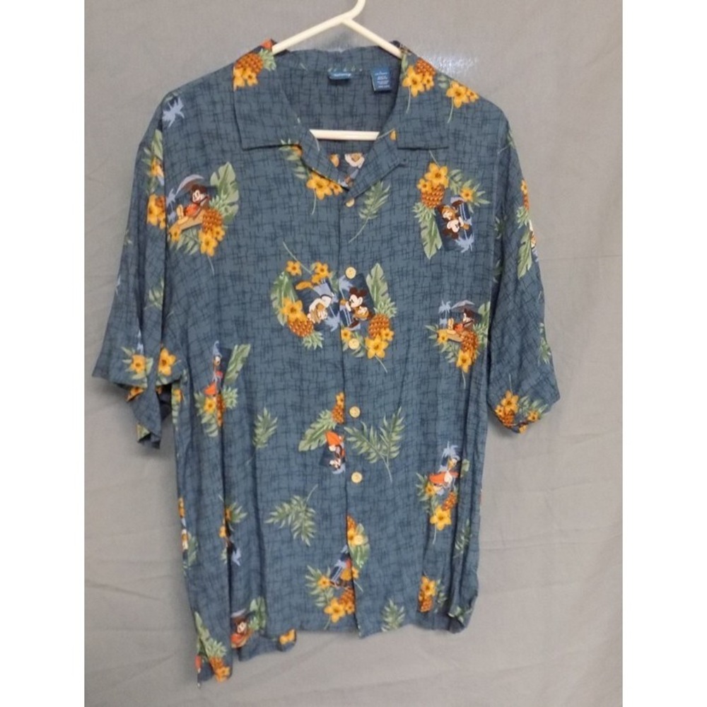 Disney Hawaiian Shirt Sz Large Mickey Mouse Donald Duck Aloha Rayon Goofy Camp
